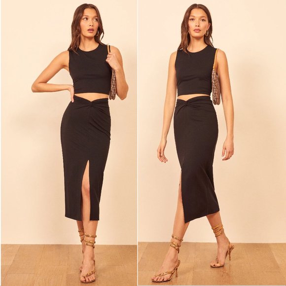 Reformation Dresses & Skirts - REFORMATION Rylan Knit 2 Piece SET TOP & SKIRT Size XL Black Tencel NEW $168